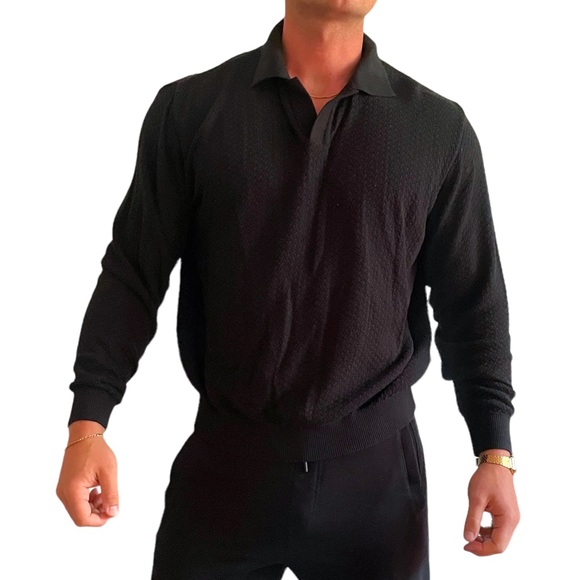 Retro Black Collared Long Sleeve - Picture 5 of 6